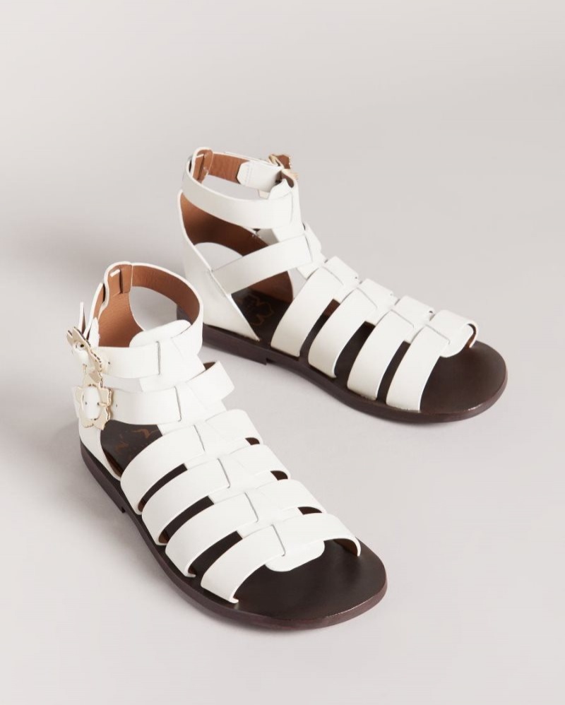 Ivory Ted Baker Graycey Leather Flat Gladiator Sandals Sandals & Sliders | ULTFHSK-63