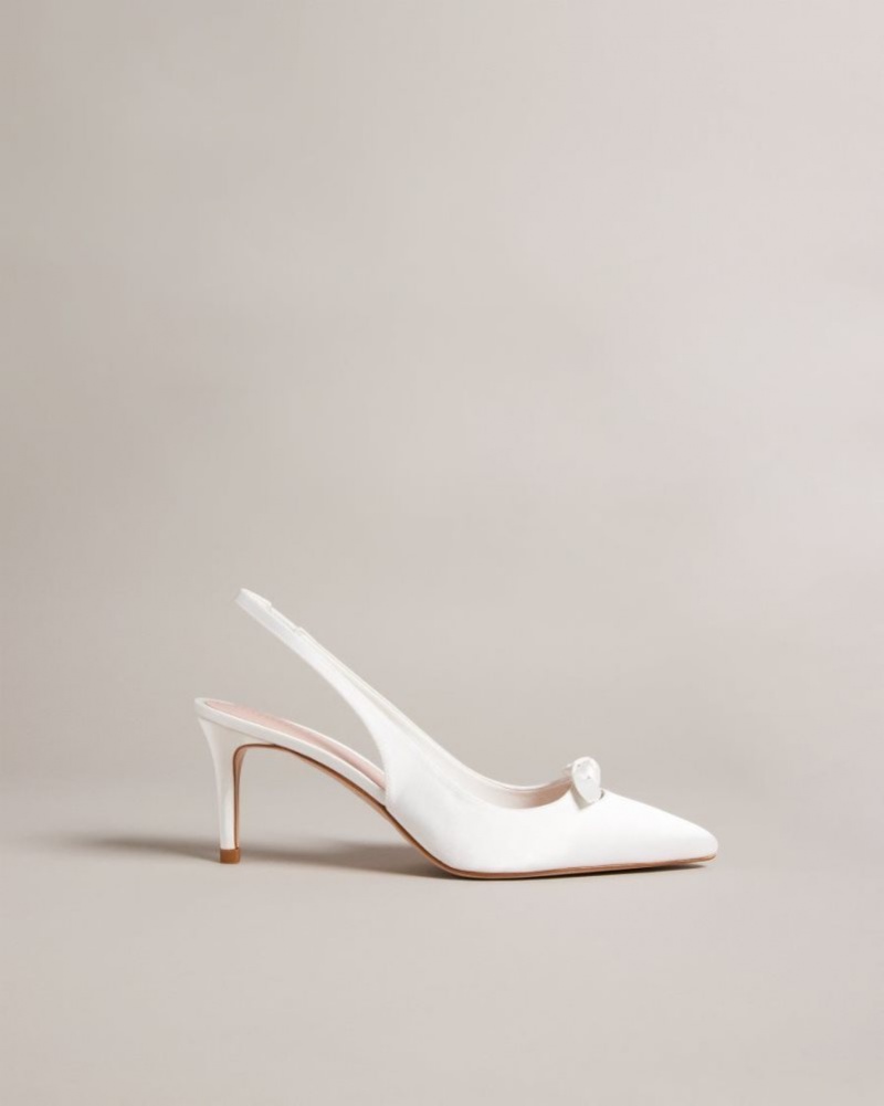 Ivory Ted Baker Tezzi Satin Bow Court Heels Heels | RPNIZBK-45