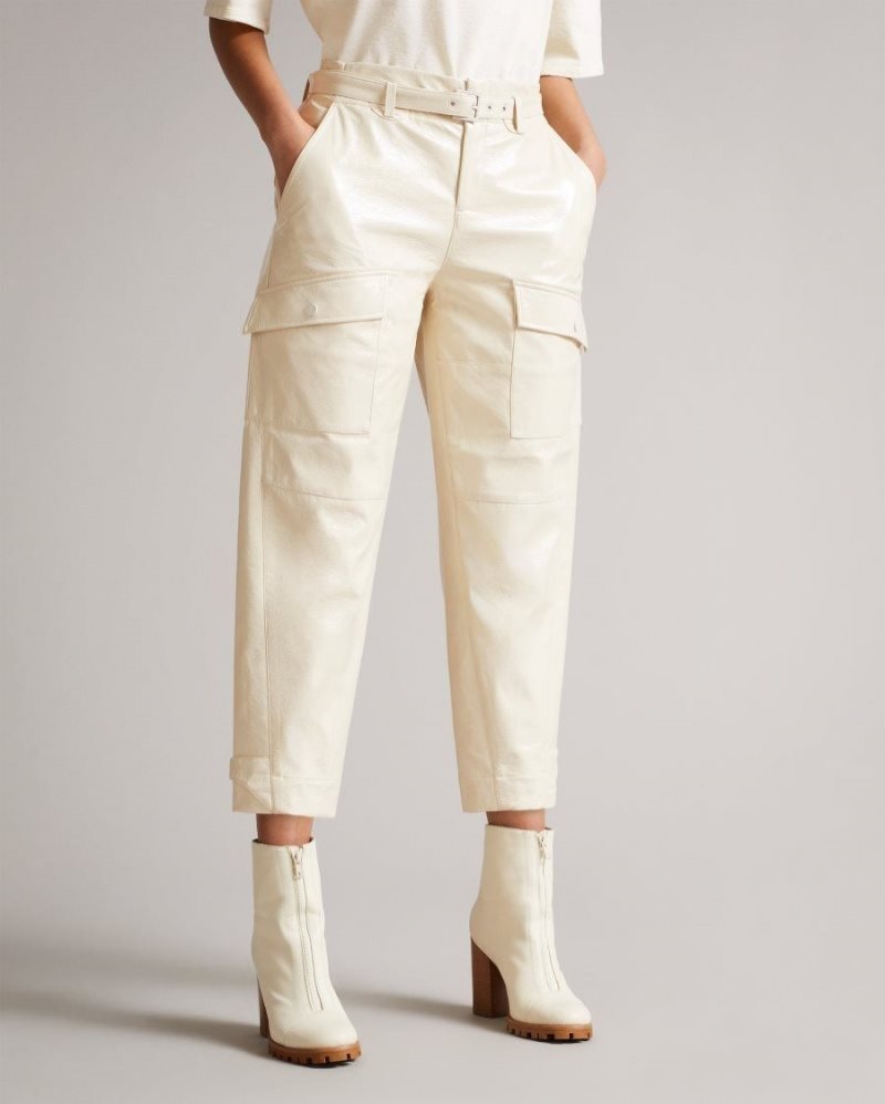 Ivory Ted Baker Vinala Utility Vinyl Trousers Trousers & Shorts | FWNHYMI-05