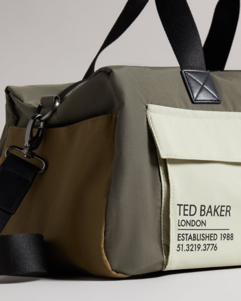 Khaki Ted Baker Fedwick Colour Block Holdall Holdalls & Weekend Bags | XUOJFGI-32