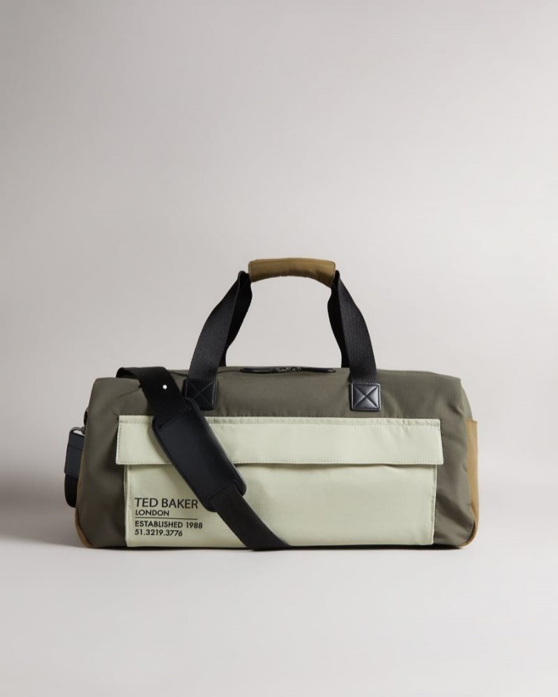Khaki Ted Baker Fedwick Colour Block Holdall Holdalls & Weekend Bags | XUOJFGI-32