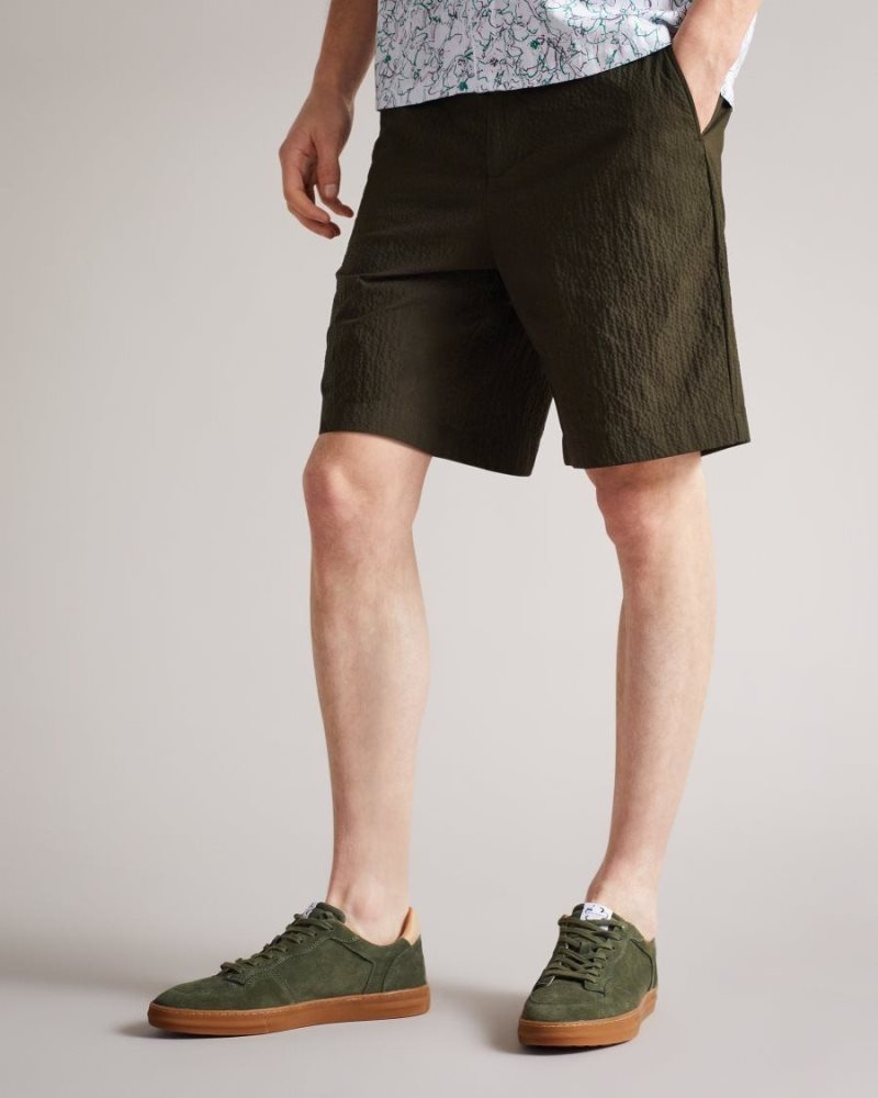 Khaki Ted Baker Keelby Seersucker Short Shorts | YZTWLNF-87