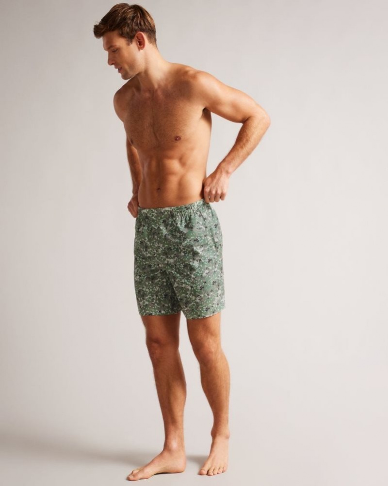 Khaki Ted Baker Kita Camo Floral Print Swim Shorts Swimwear & Beachwear | SVZMDLB-13
