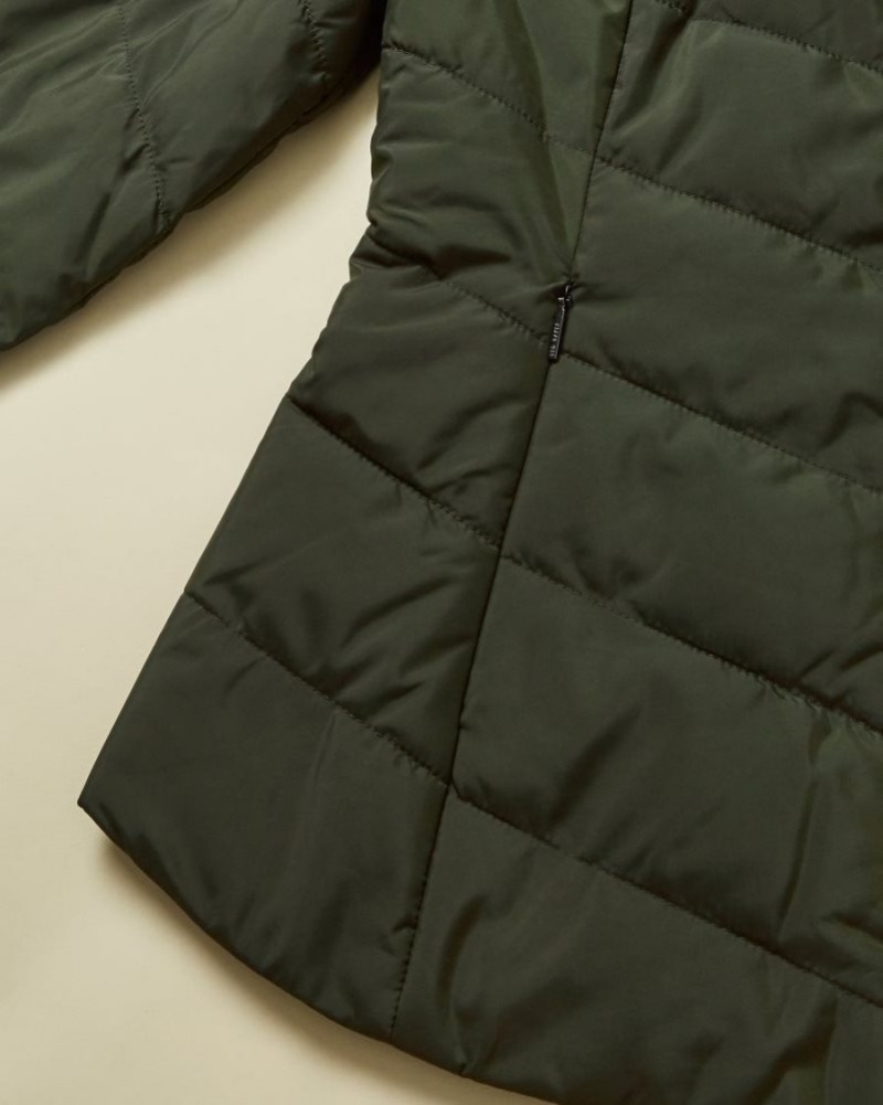 Khaki Ted Baker Renika Packaway Padded Jacket Coats & Jackets | ZBEXWJL-64