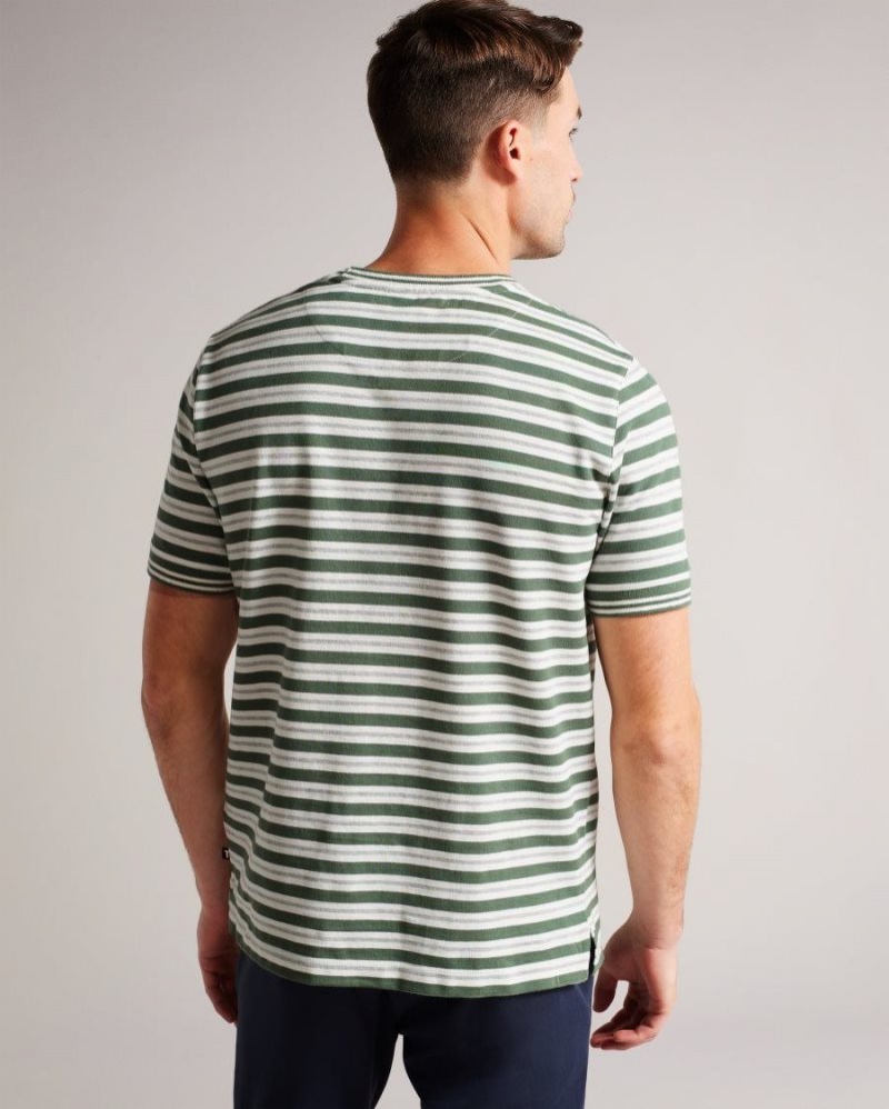 Khaki Ted Baker Vadell Short Sleeve Regular Fit Striped T-Shirt Tops | YSKECNF-47
