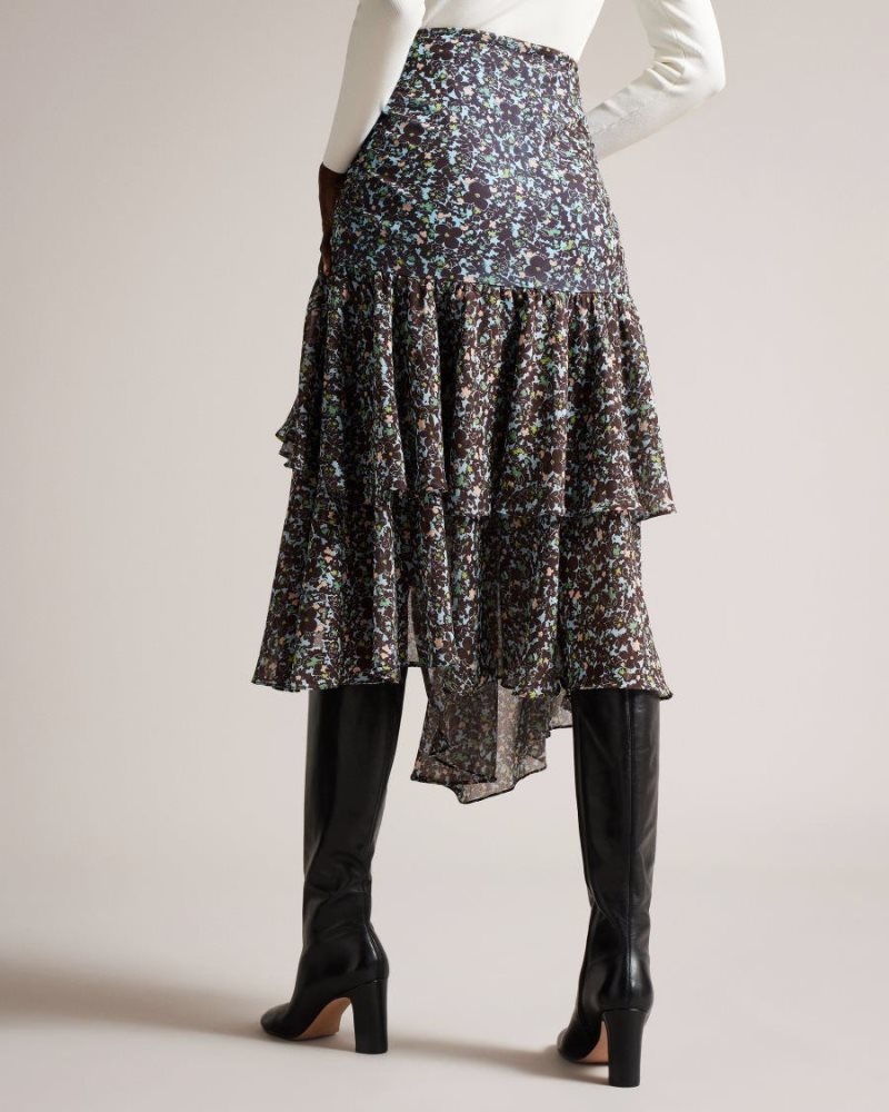 Light Blue Ted Baker Chloei Ruched Detail Waterfall Midi Skirt Skirts | MQLJYST-93