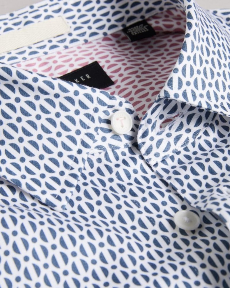 Light Blue Ted Baker Conifur Long Sleeve Circle Geometric Print Shirt Shirts | KNEAYVH-46