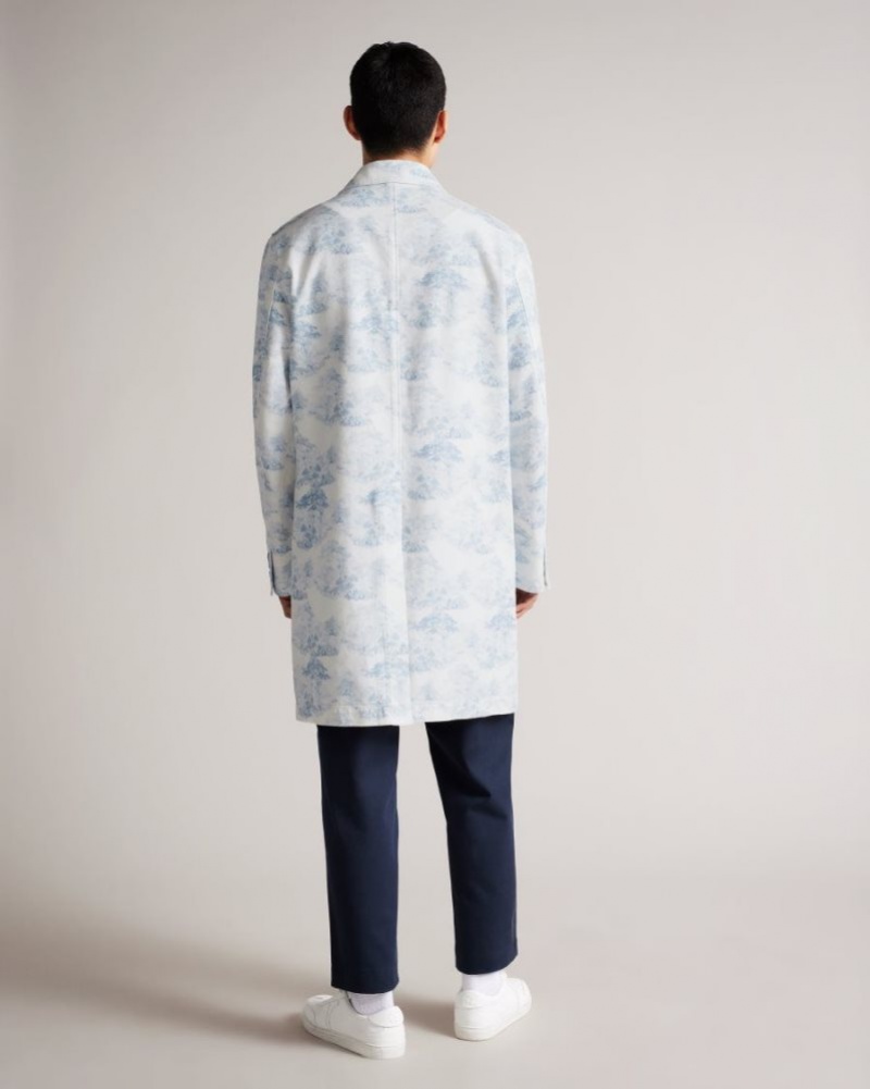 Light Blue Ted Baker Horden Printed Mac Coats & Jackets | JRUOFVE-86