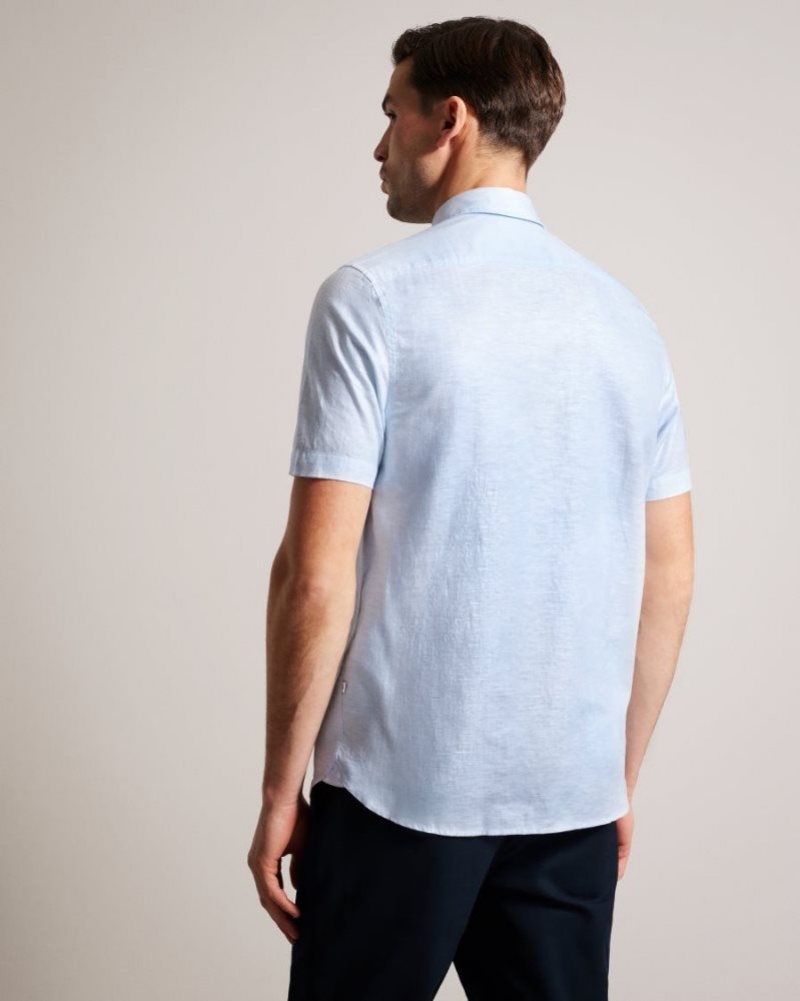 Light Blue Ted Baker Kingfrd Short Sleeve Linen Shirt Shirts | ZWDKXHQ-75