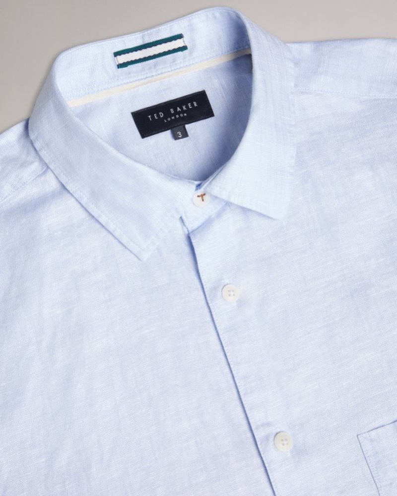 Light Blue Ted Baker Kingwel Long Sleeve Linen Blend Shirt Shirts | UZNJTPY-35