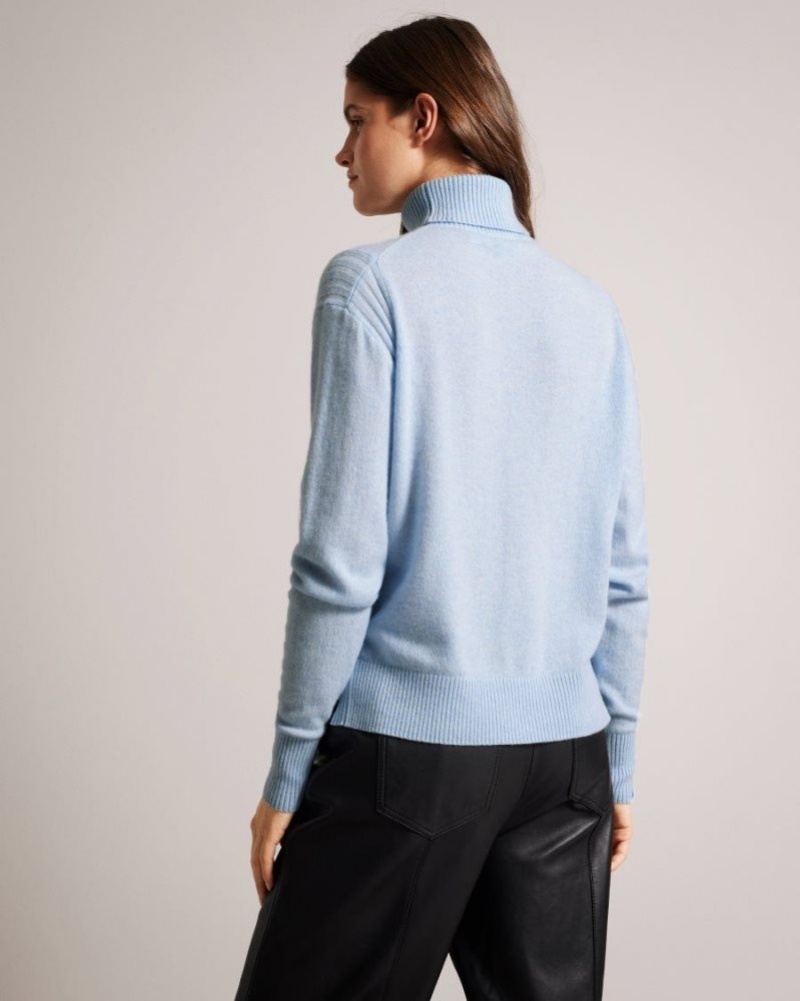 Light Blue Ted Baker Ruthell Organic Cashmere Roll Neck Jumper Jumpers & Cardigans | WYZGENU-45