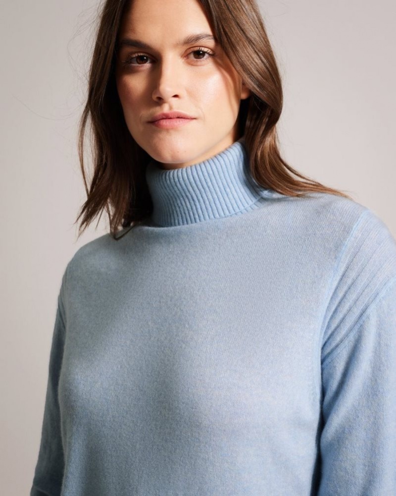 Light Blue Ted Baker Ruthell Organic Cashmere Roll Neck Jumper Jumpers & Cardigans | WYZGENU-45