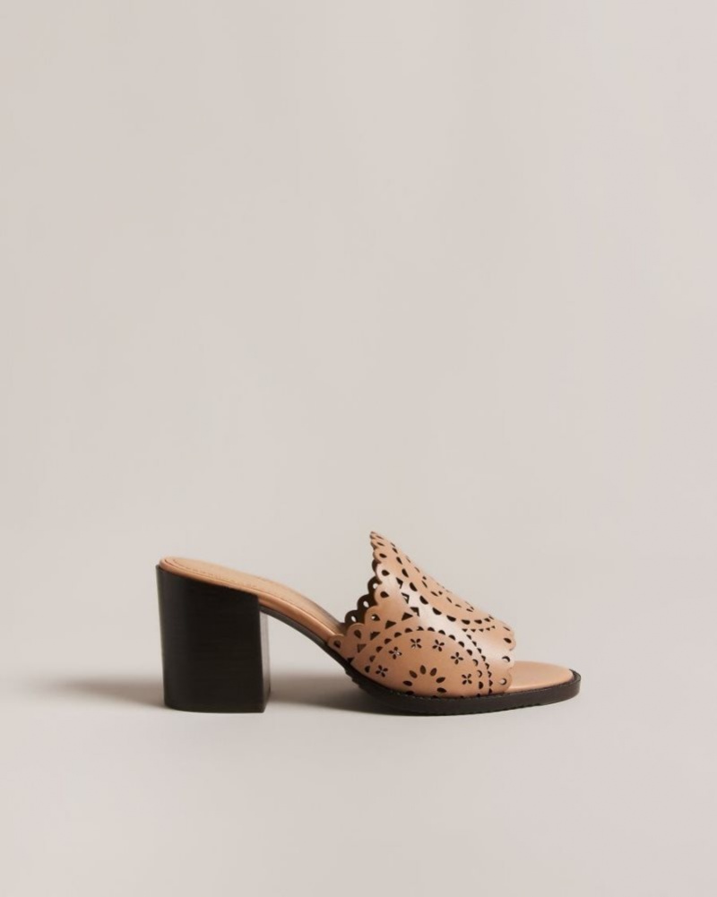 Light Brown Ted Baker Beebah Laser Cut Block Heel Sandal Heels | DGULOXR-15