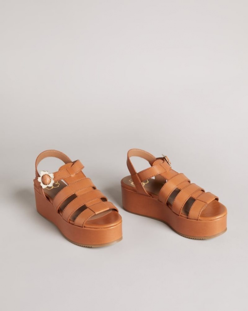 Light Brown Ted Baker Ffayeta Leather Fisherman Platform Sandals Sandals & Sliders | HQWOYNC-81