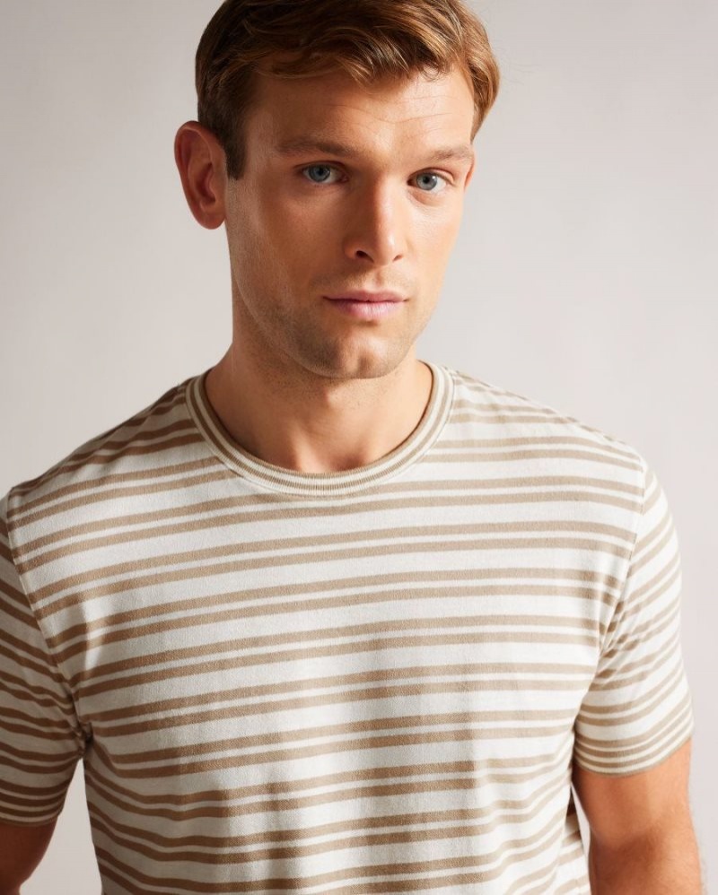 Light Brown Ted Baker Vadell Short Sleeve Regular Fit Striped T-Shirt Tops | CQDHMTS-27