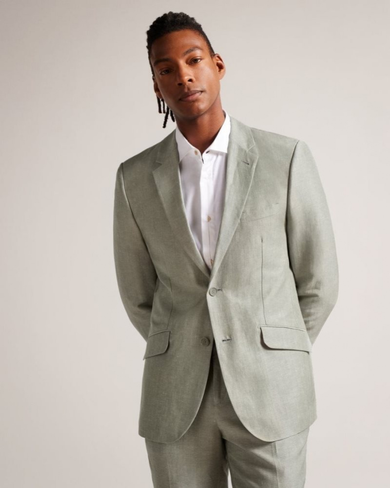 Light Green Ted Baker Lancej Wool And Linen Blazer Suits | CQBONUY-01