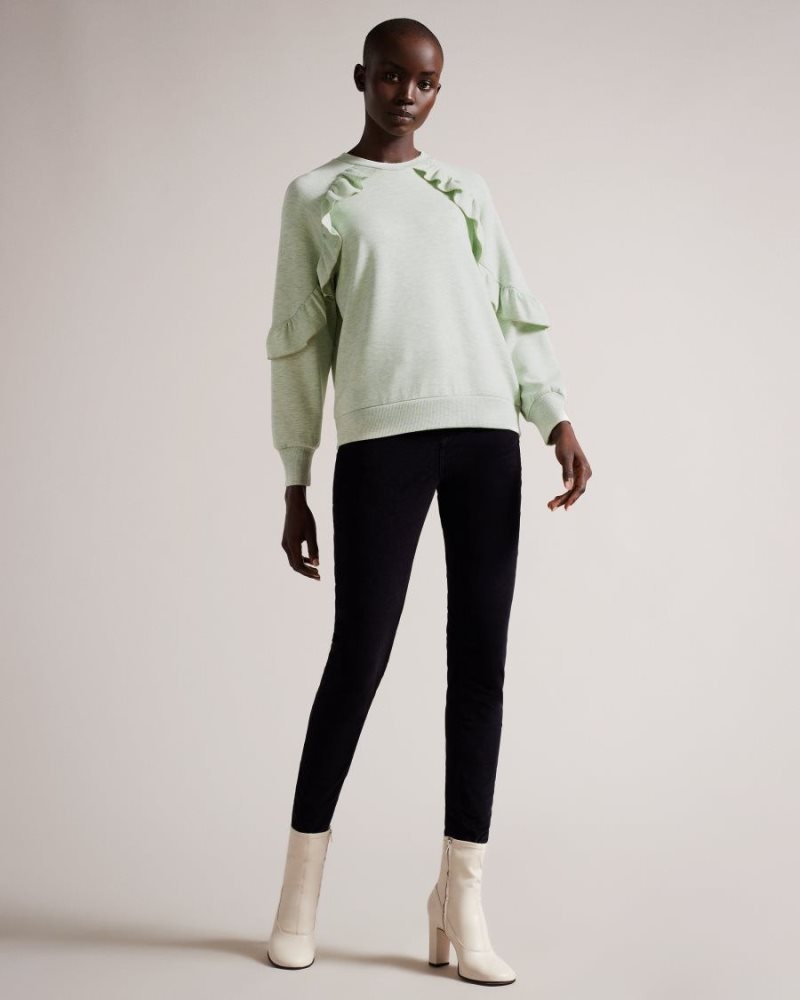 Light Green Ted Baker Yazme Frilled Sweatshirt With Chain Trim Tops & Blouses | SXVZRJY-23