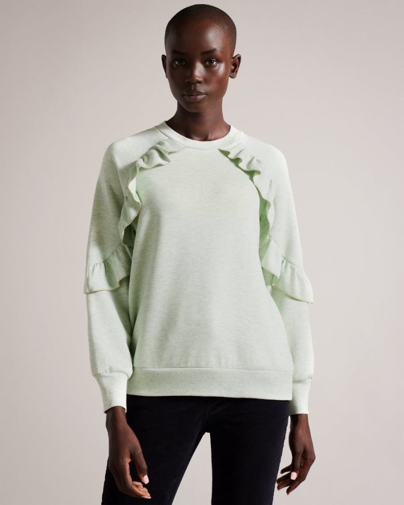 Light Green Ted Baker Yazme Frilled Sweatshirt With Chain Trim Tops & Blouses | SXVZRJY-23