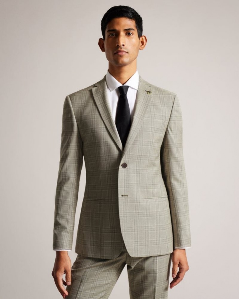 Light Grey Ted Baker Botanjs Wool Check Suit Jacket Suits | WZXBPOI-47