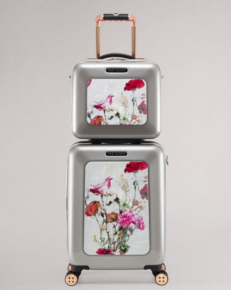 Light Grey Ted Baker Gust Watercolour Floral Vanity Case Suitcases & Travel Bags | PNLUJIG-58