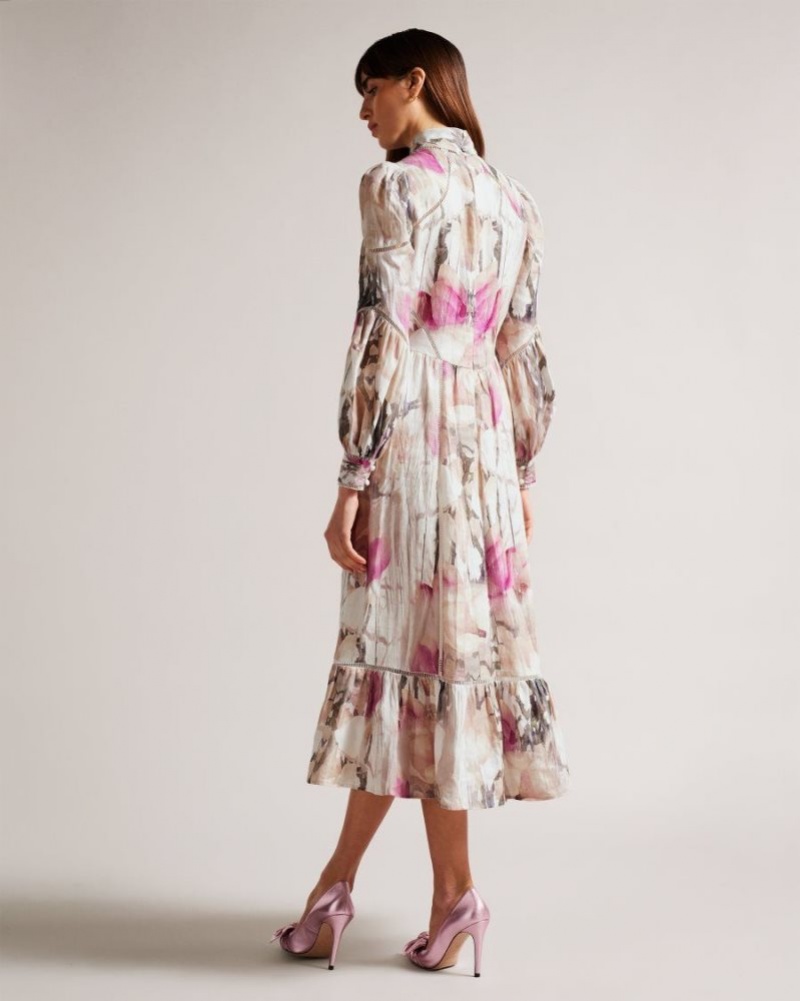 Light Nude Ted Baker Freisya Floral Lace Cut-Out Midi Dress Dresses | YJUWGBS-23