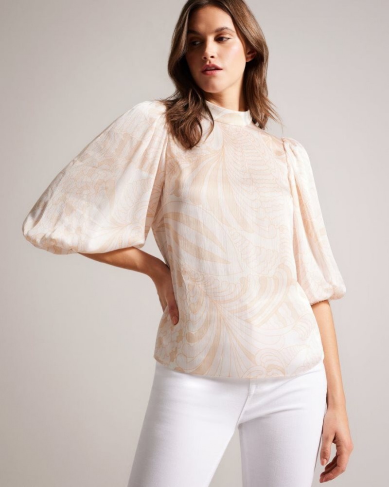 Light Nude Ted Baker Imelah Paisley Top With Balloon Sleeve Tops & Blouses | DWZVUAY-60