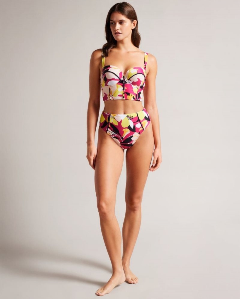 Light Nude Ted Baker Margieh Longline Abstract Cupped Bikini Top Swimwear & Beachwear | FSIEQYW-36