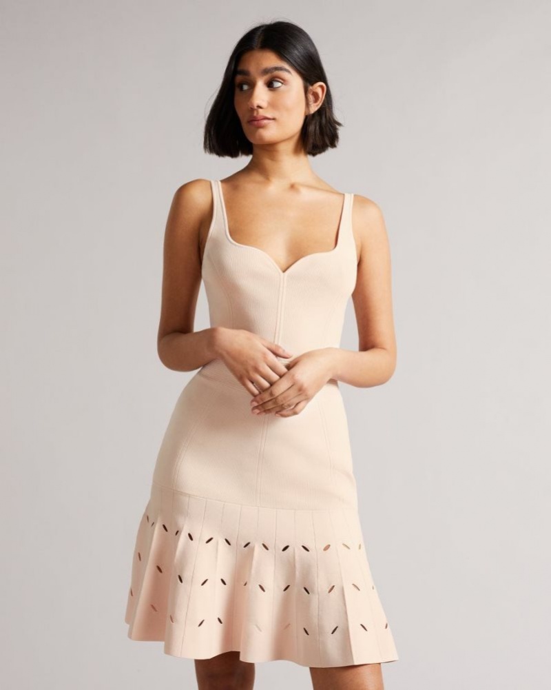 Light Pink Ted Baker Ambyr Full Needle Stitch Detailed Hem Mini Dress Dresses | VXUEJPD-67