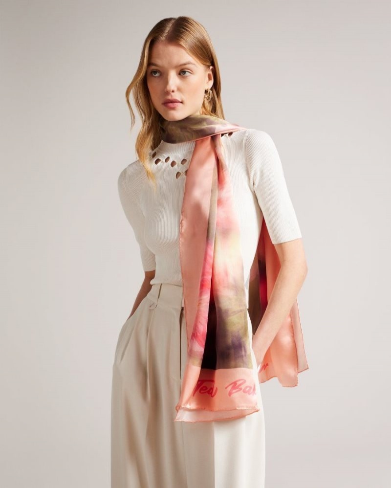 Light Pink Ted Baker Bettiio Blurred Floral Long Silk Scarf Scarves | NOEGHDJ-52