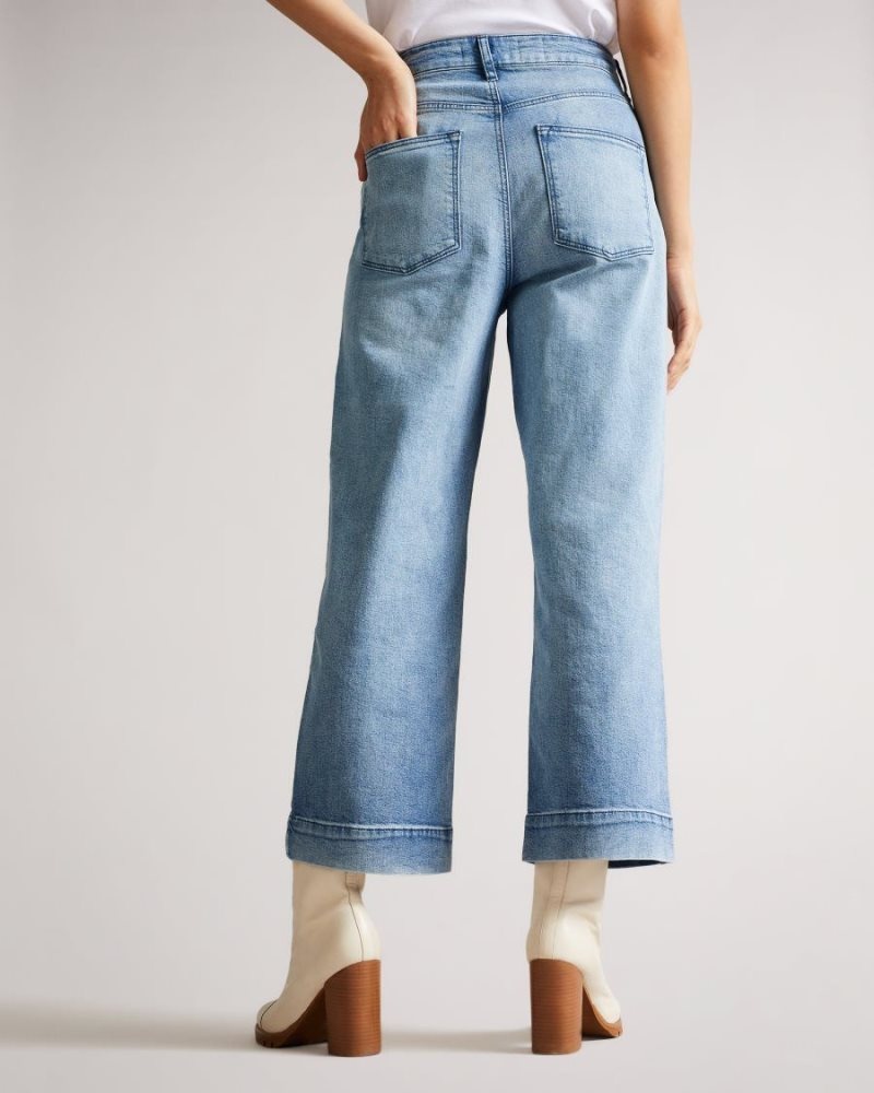 Light Wash Ted Baker Roseum Wide Leg Cropped Denim Jeans Jeans | QMLOKNE-27