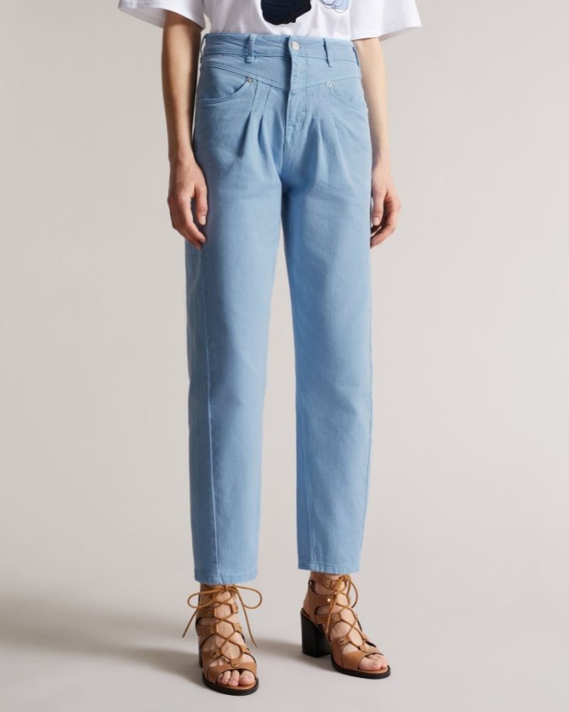 Light Wash Ted Baker Zandin Barrel Leg Jeans With Front Yoke and Pleat Detail Jeans | PMVJYGE-70