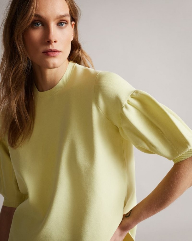 Light Yellow Ted Baker Capria Full Needle Puff Sleeve Knit Top T-Shirts & Vests | RDUSIKJ-29