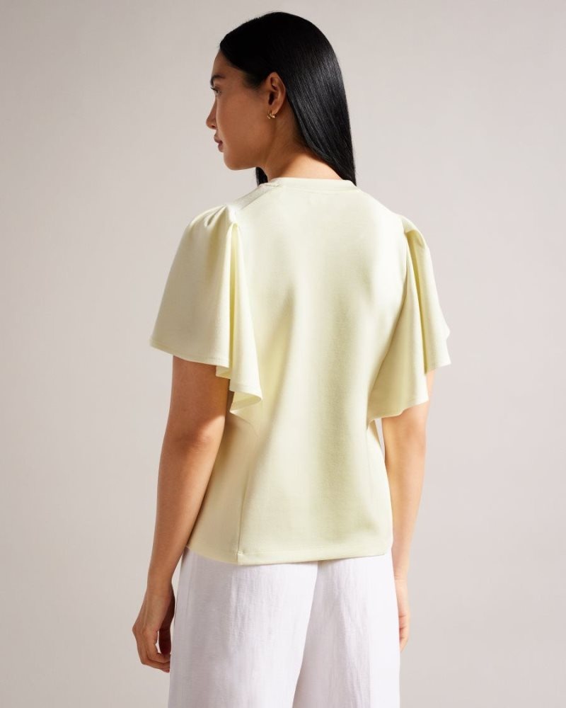 Light Yellow Ted Baker Nikilaa Boxy Ruffle Sleeve T-Shirt Tops & Blouses | MOJYHAX-41