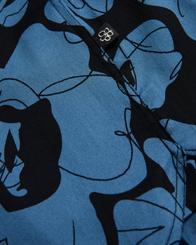 Medium Blue Ted Baker Altlo Long Sleeve Floral Print Shirt Shirts | VYFMIXU-80