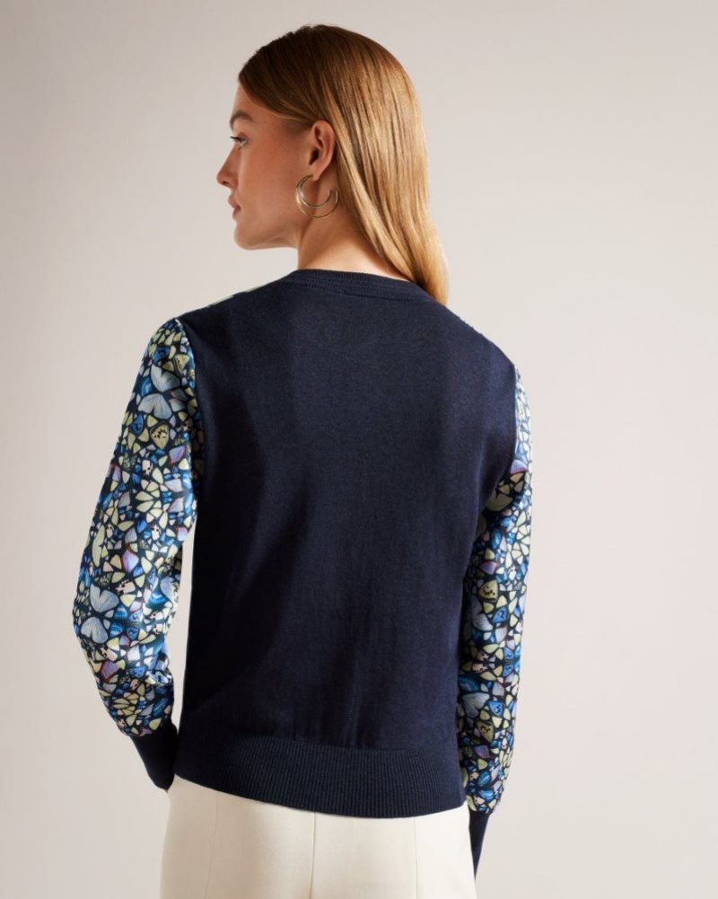 Medium Blue Ted Baker Brieli Woven Front Cardigan Jumpers & Cardigans | XZUDHLA-73