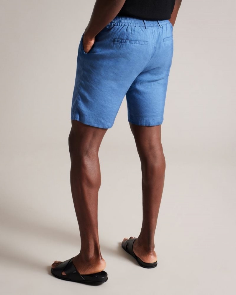 Medium Blue Ted Baker Leder Linen Blend Half Elasticated Shorts Shorts | SNOEJCR-90
