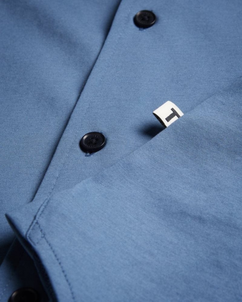 Medium Blue Ted Baker Marrsho Short Sleeve Smart Jersey Shirt Shirts | NHKIWRU-91