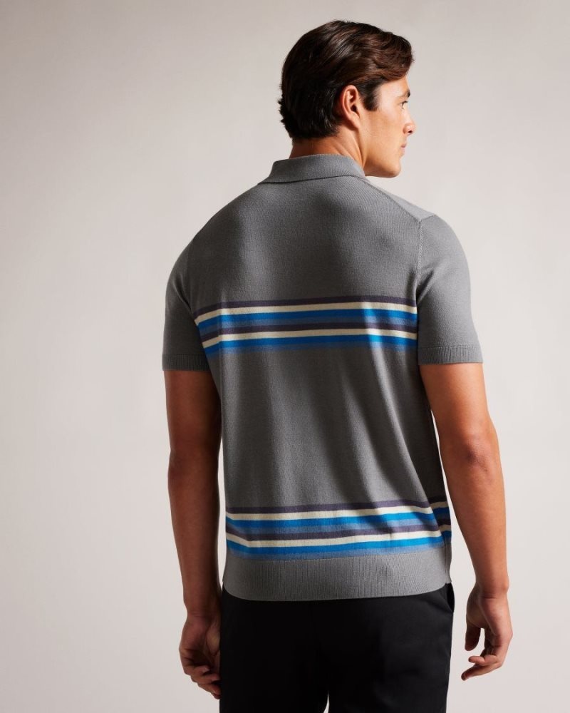 Medium Blue Ted Baker Pital Striped Wool Polo Shirt Polo Shirts | YGEVUBD-72