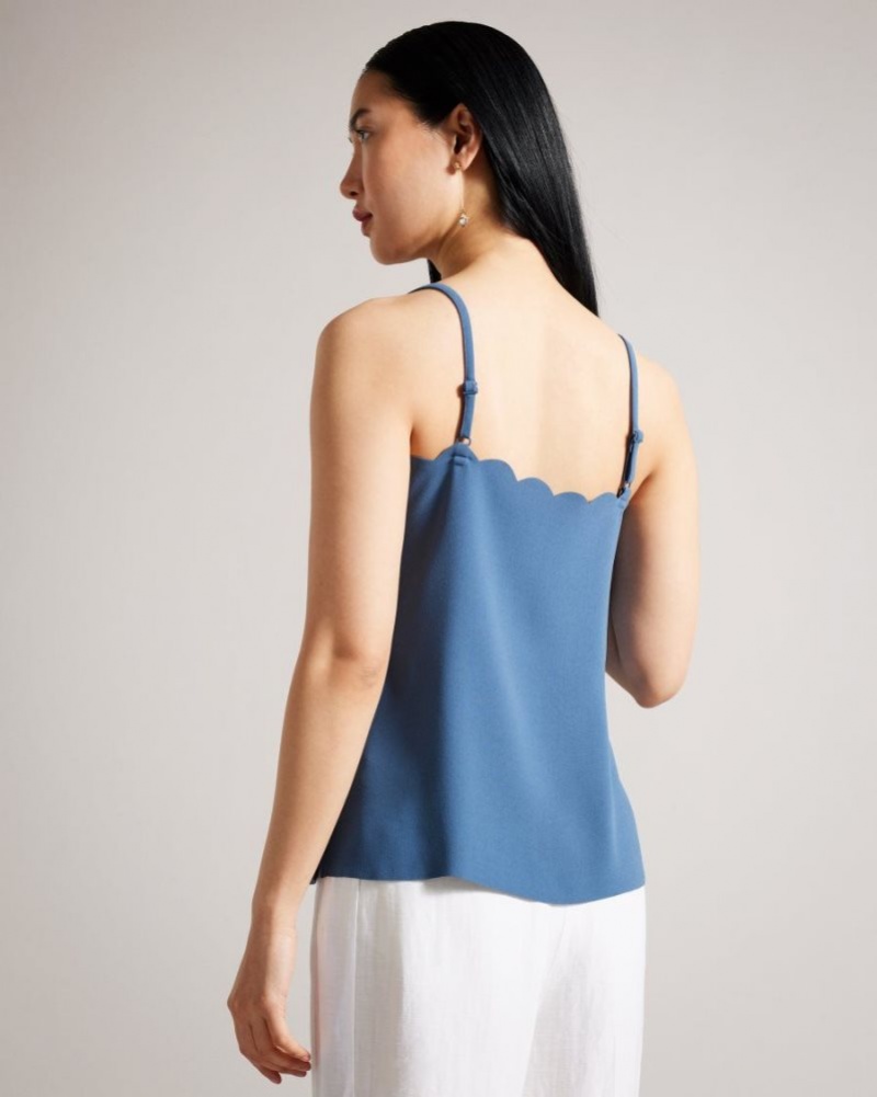 Medium Blue Ted Baker Siina Scallop Neckline Cami Top T-Shirts & Vests | BEQPKFA-98