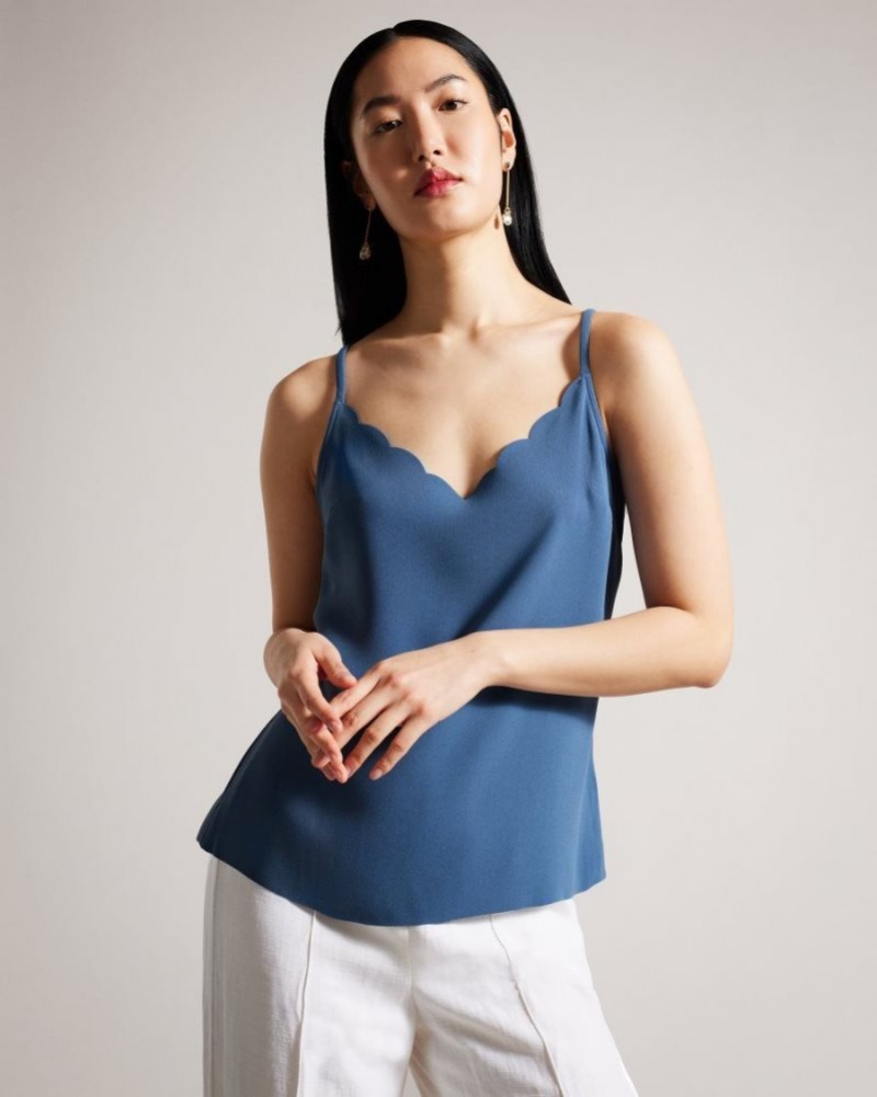 Medium Blue Ted Baker Siina Scallop Neckline Cami Top T-Shirts & Vests | BEQPKFA-98