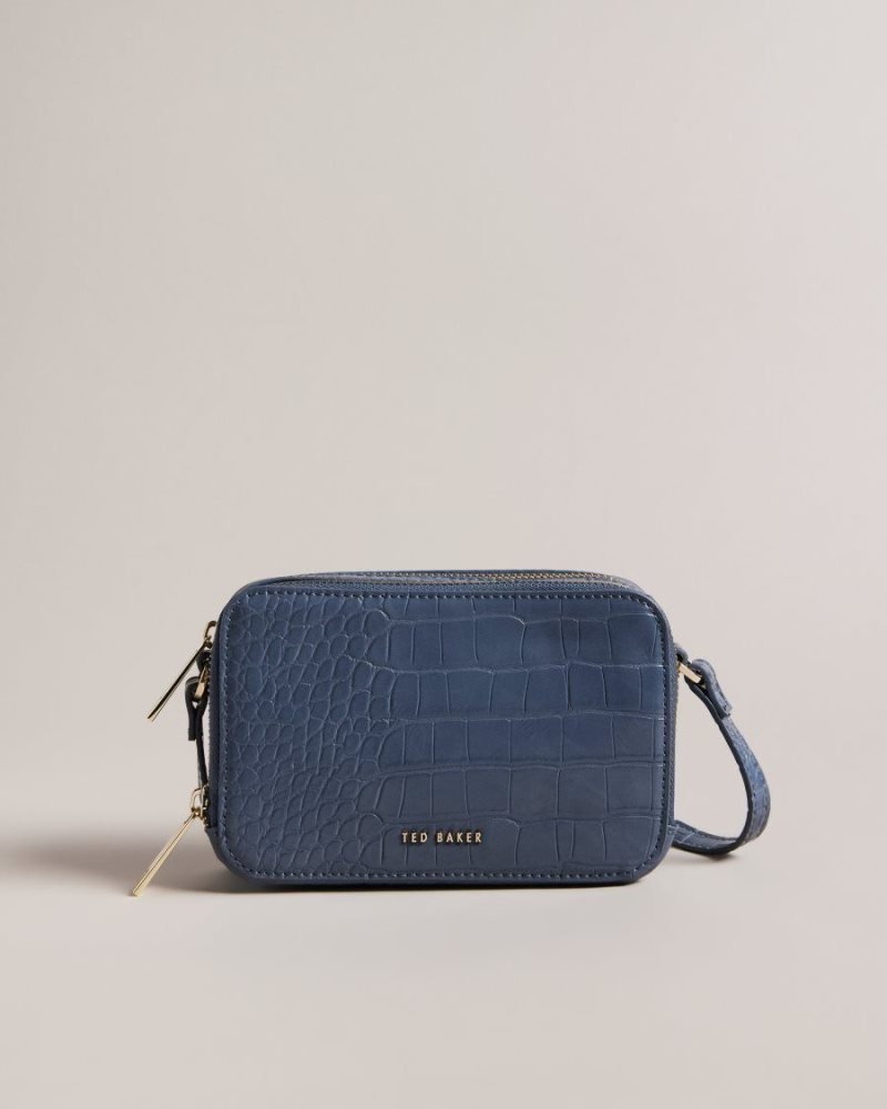 Medium Blue Ted Baker Stina Croc Effect Camera Bag Icon Bags & Signature Bags | RJHQCBI-26