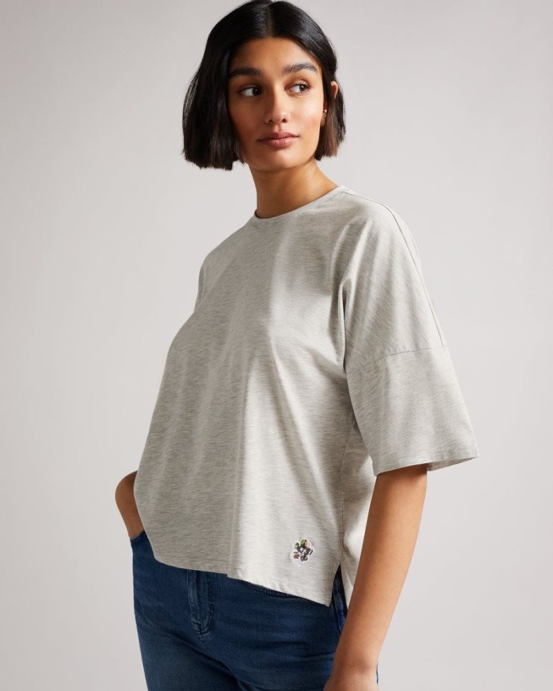 Medium Grey Ted Baker Avann Cotton Boxy Tee T-Shirts & Vests | TPXRGFY-14