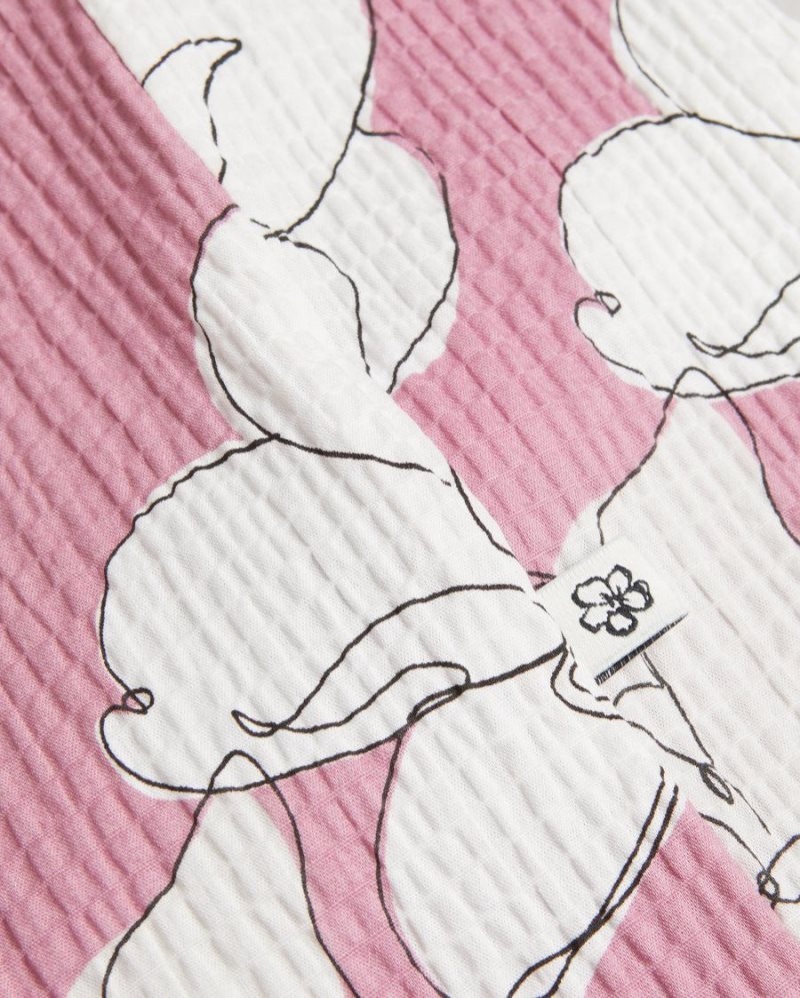 Medium Pink Ted Baker Coving Short Sleeve Large Floral Print Shirt Shirts | USBRCEN-84