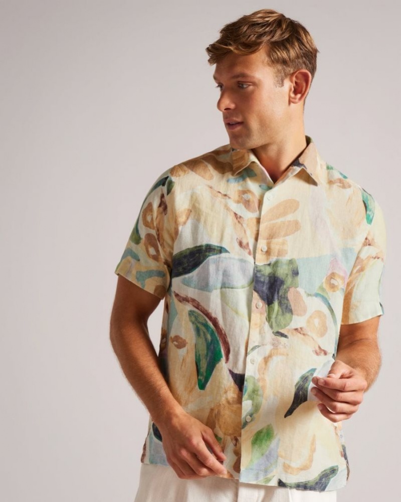 Multicoloured Ted Baker Renato Short Sleeve Floral Printed Shirt Shirts | HLJOAWQ-41