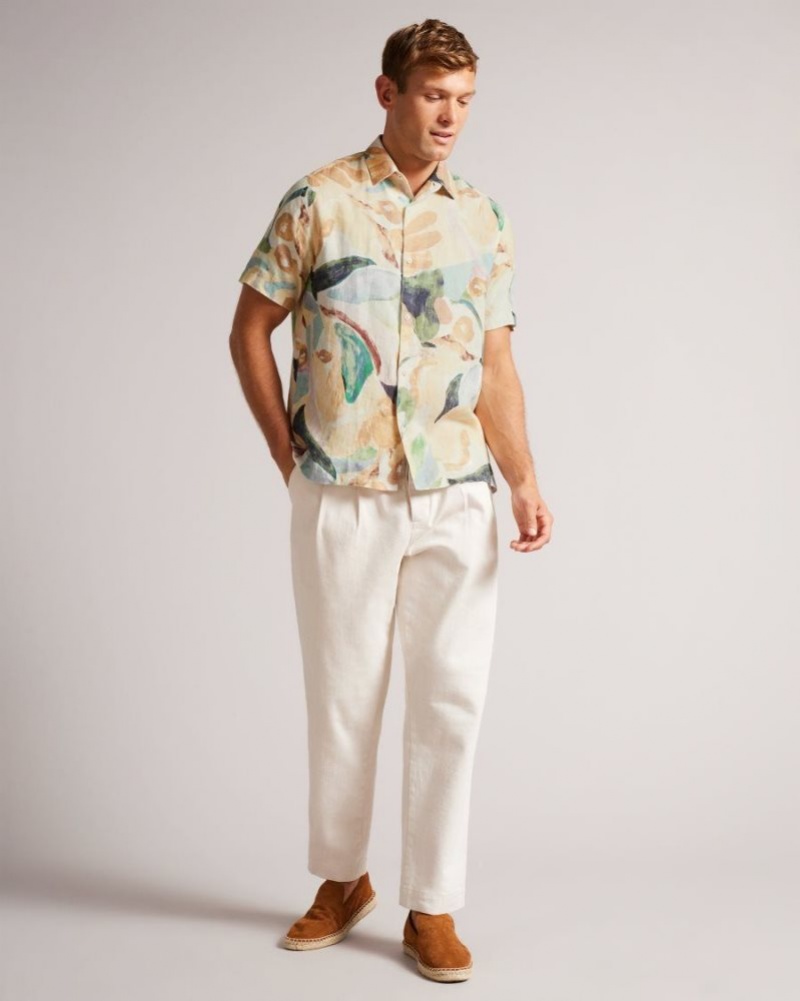 Multicoloured Ted Baker Renato Short Sleeve Floral Printed Shirt Shirts | HLJOAWQ-41
