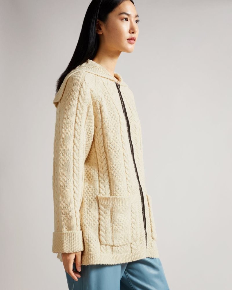 Natural Ted Baker Allmah MIB Ring Pull Zip Front Cardigan Jumpers & Cardigans | LHWFDVS-34