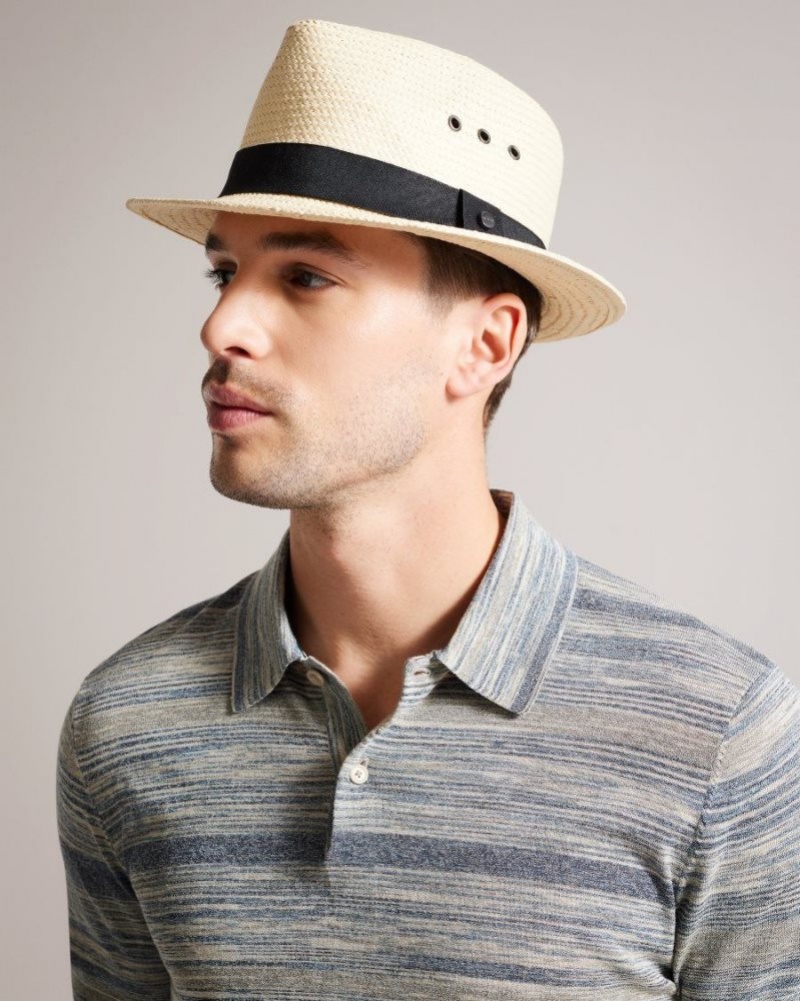 Natural Ted Baker Aydinn Mens Straw Trilby Hats & Caps | SKDPGHA-39