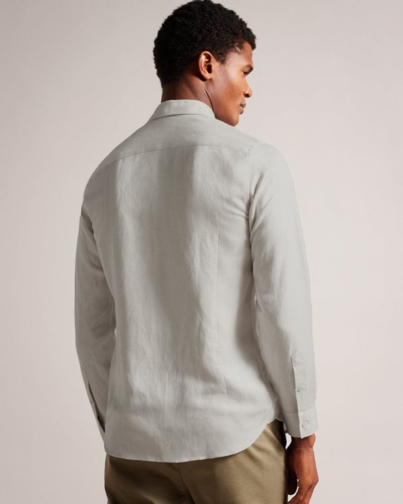 Natural Ted Baker Jasperr Linen Blend Herringbone Shirt Shirts | ATYQRUI-20