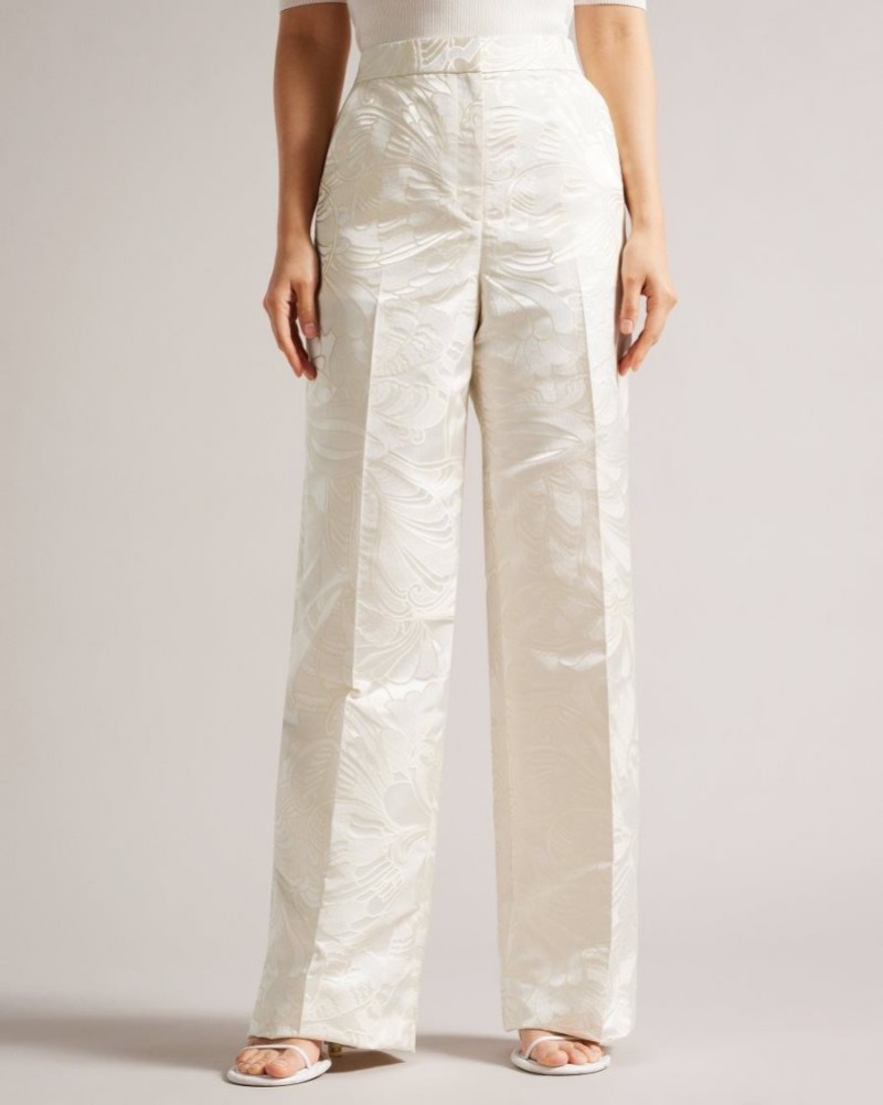 Natural Ted Baker Majiat Wide Leg Jacquard Trousers Trousers & Shorts | ZKMSDGL-71