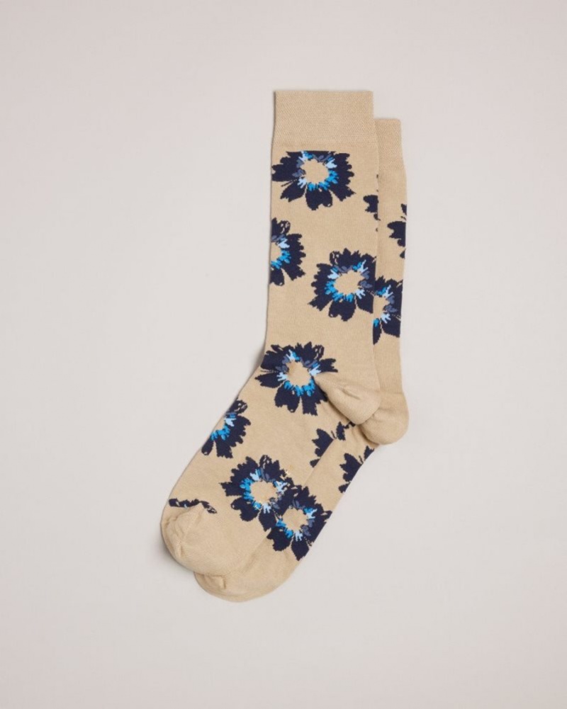Natural Ted Baker Newflor Painted Floral Print Socks Socks | TQSKVDZ-86